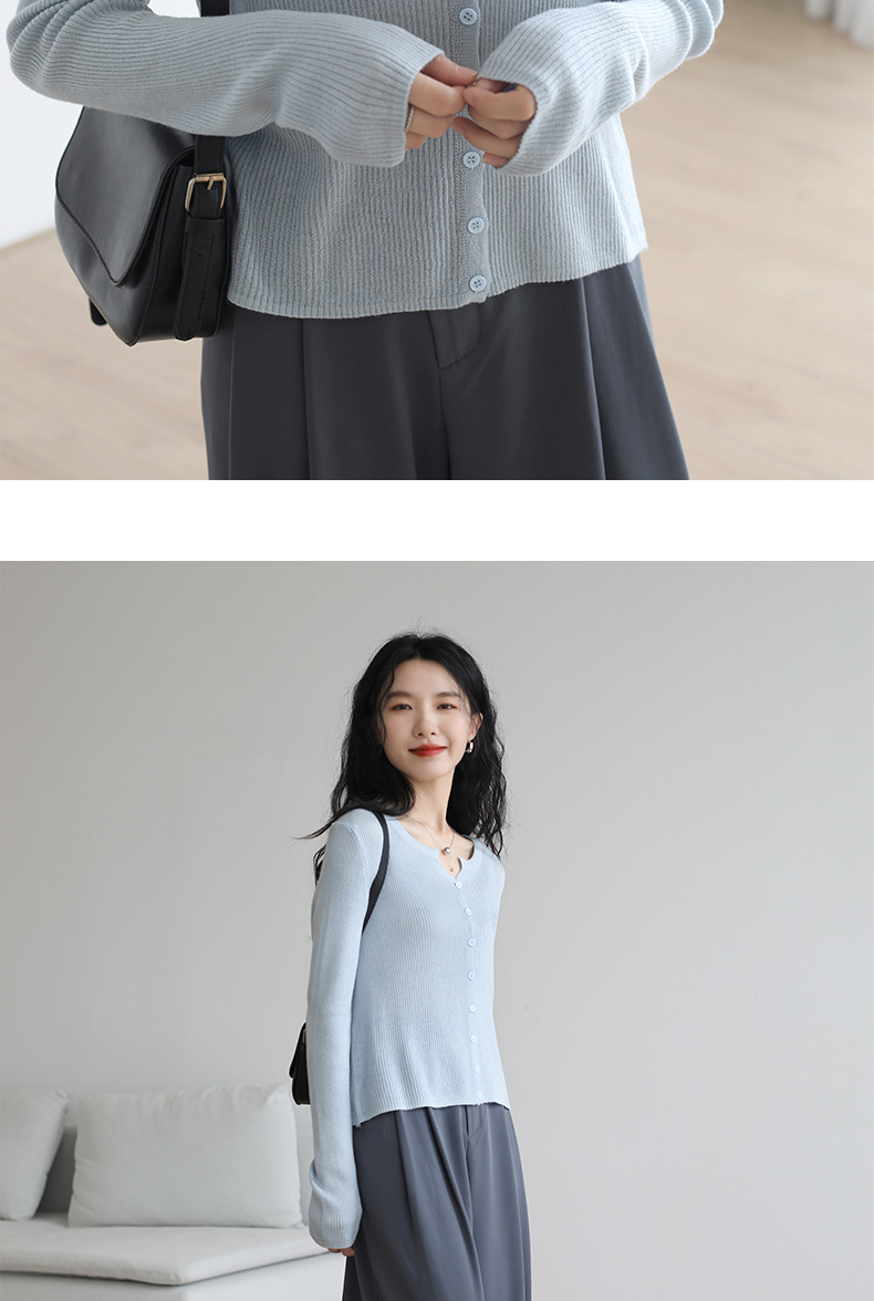 6羊毛品牌女装2025新款圆领长袖针织开衫 宽松百搭毛衣外套 空调衫秋季外搭女士精致加工详情11