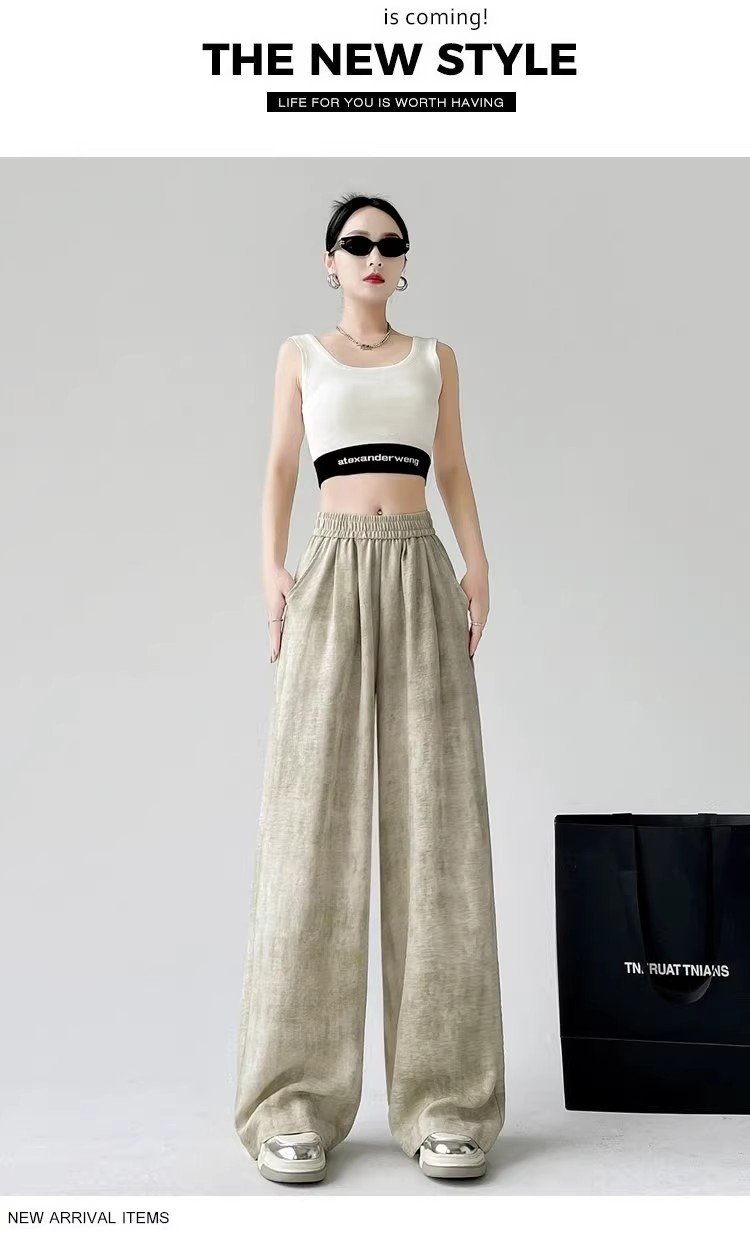 Tie-dyed ice silk cotton linen Chinese-style thin wide-leg pants for women, sun protection, summer drape, loose straight-leg high-waisted Chinese-style Yamamoto pants pic 66