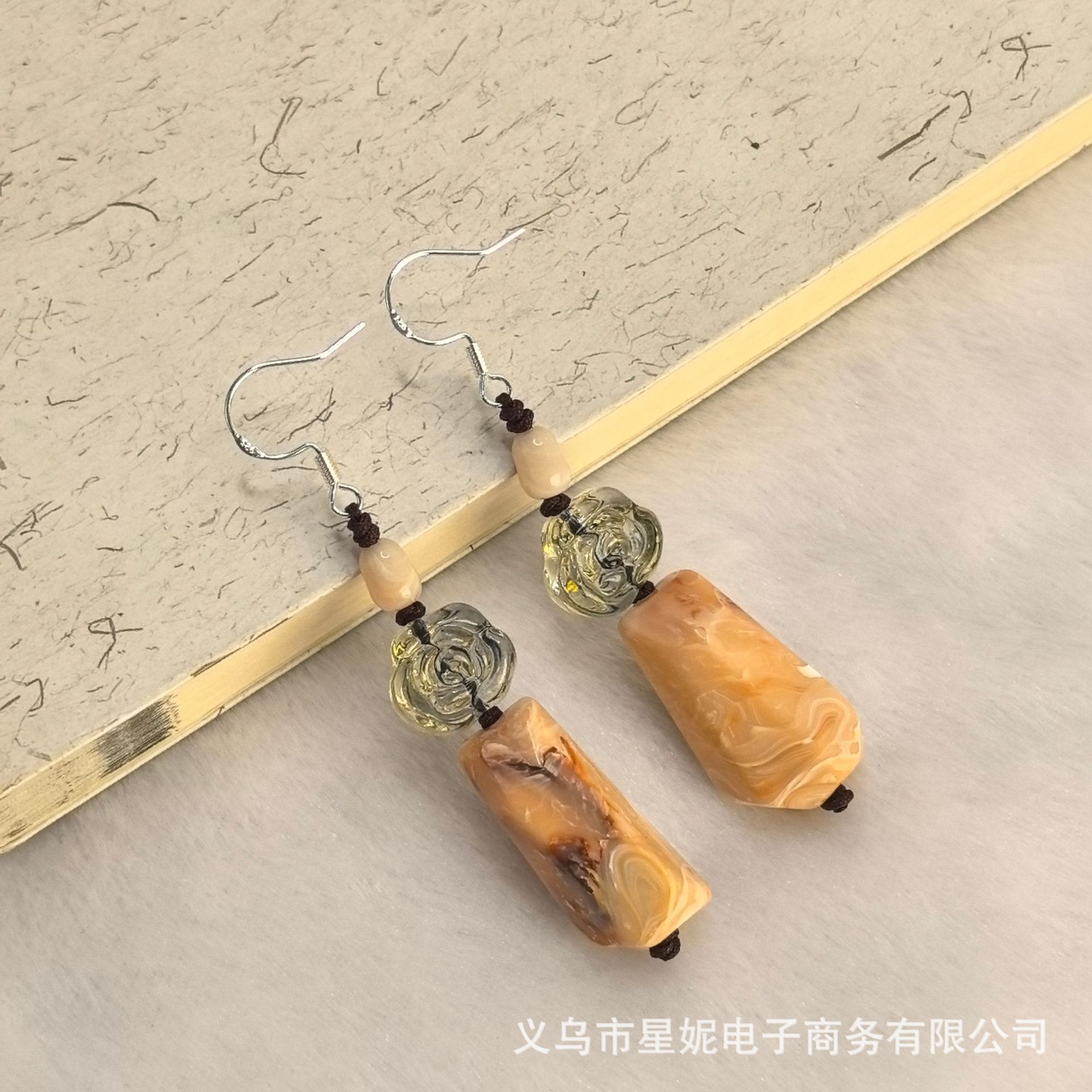 新中式玫瑰花红色紫色清新绿古装汉服轻奢长款不规则耳饰进口详情11