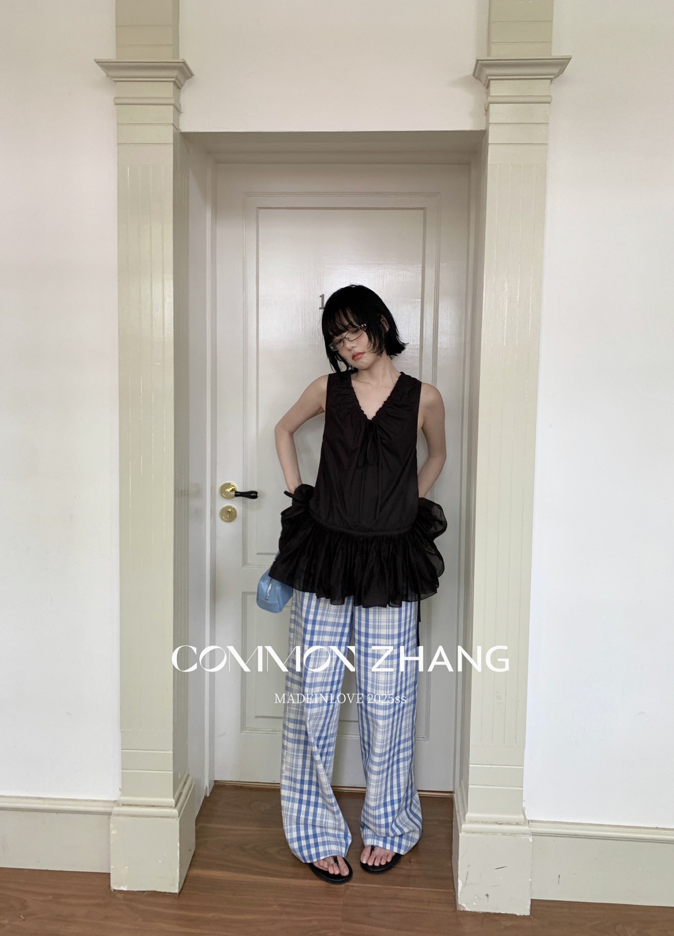 CZ ZHANG Summer French mint Manbo V-neck lace-up Youthful A-line puffed vest dress for women, B23782 pic 42