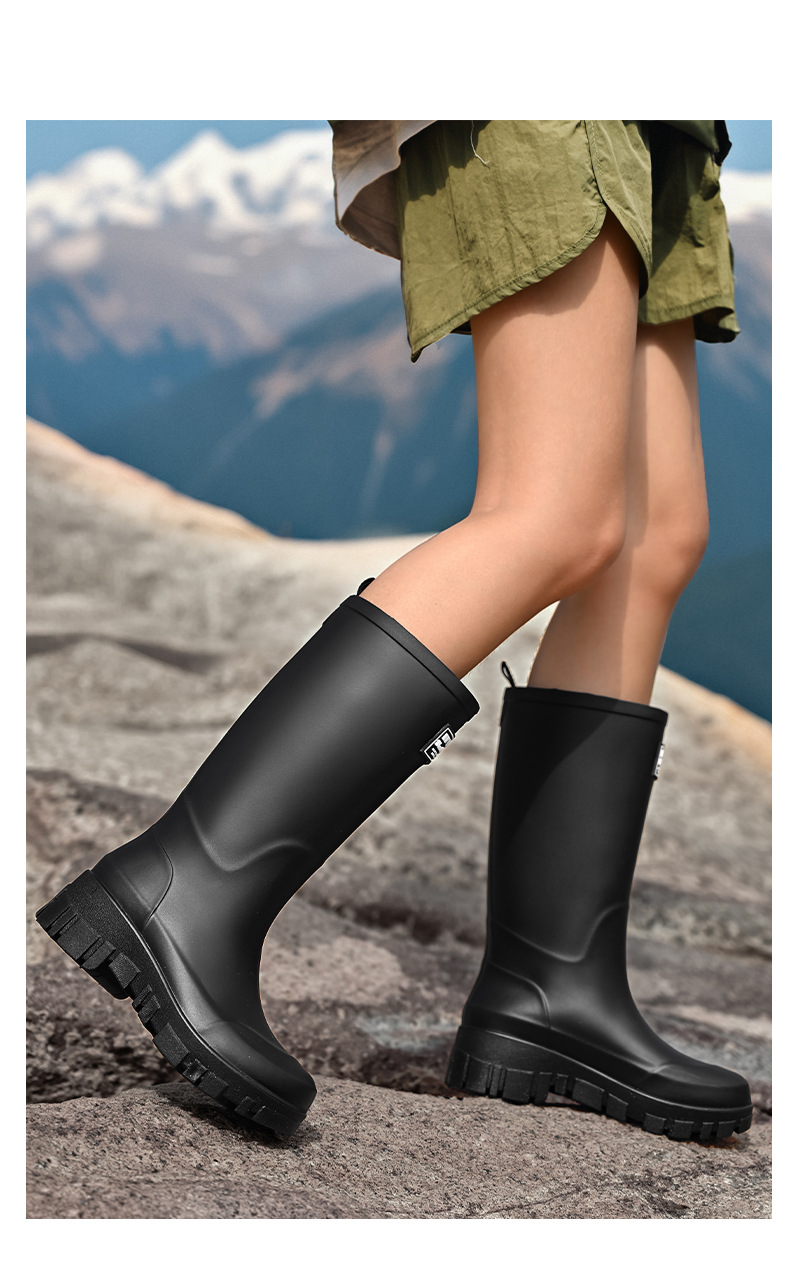 跨境时尚雨鞋女厚底耐磨防滑水鞋韩版中高筒露营风雨靴防水洗车鞋详情15
