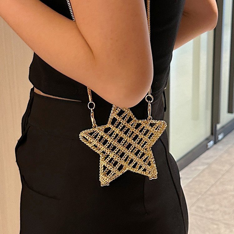 跨境2024夏新款小香风镂空金属星星包晚宴包单肩斜挎气质链条女包详情116