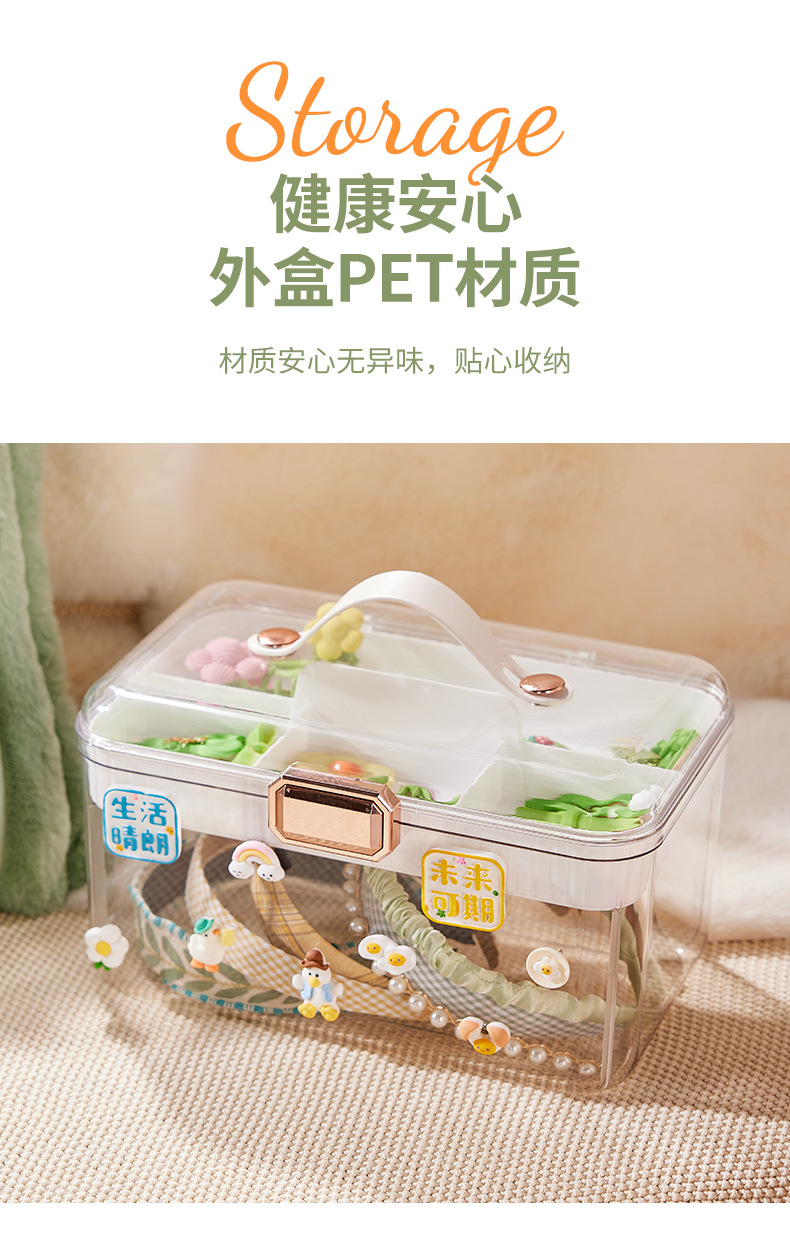 Light luxury transparent hair accessory box, medicine box, stationery storage box, large-capacity double-layer multi-functional desktop jewelry box pic 6