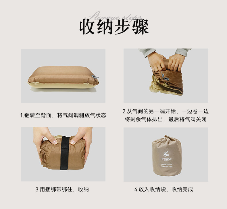 Portable and easy-to-store self-inflatable pillow for camping travel, outdoor 3D comfortable pillow, high-elasticity cotton cheese pillow pic 12