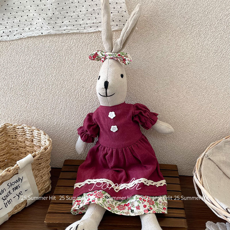 新款韩系碎花裙兔兔玩偶手工布艺长耳兔摆件礼物儿童安抚玩具饰品详情12