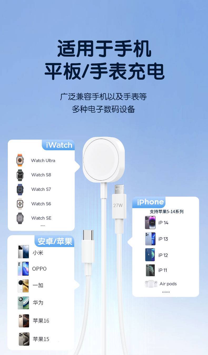 品胜智能二合一手表无线充适用苹果15promax13iWatch三合一数据线详情11