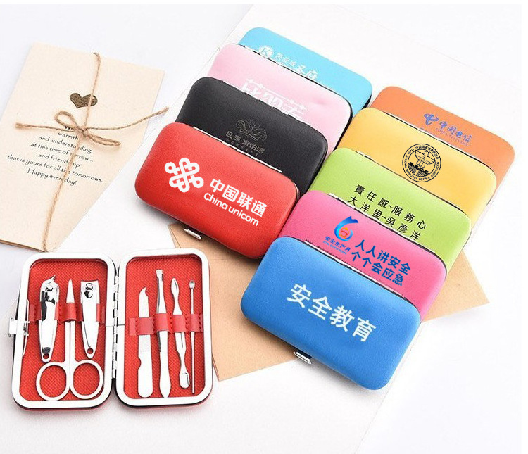 Factory direct sales of stainless steel nail clippers and nail scissors set, 7-piece nail tool set, printed with gift LOGO pic 2