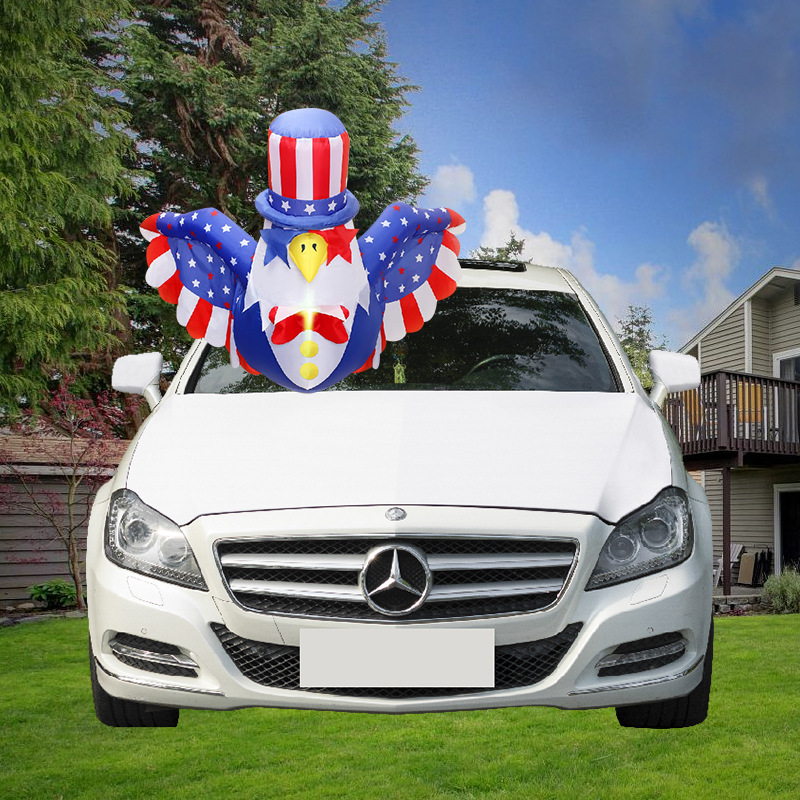 Cross-border US Independence Day dinosaur car air model, rear window decoration polyester printed LED light illuminated inflatable air model pic 7