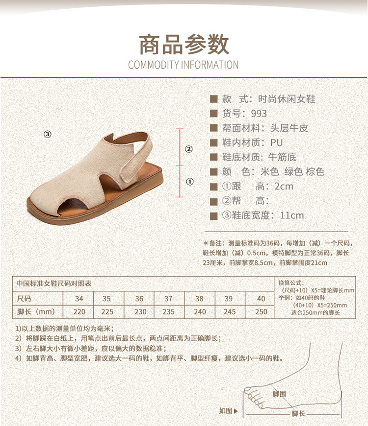 杰骤2025夏季新款舒适包头后空女式平底凉鞋镂空透气休闲时尚百搭详情3