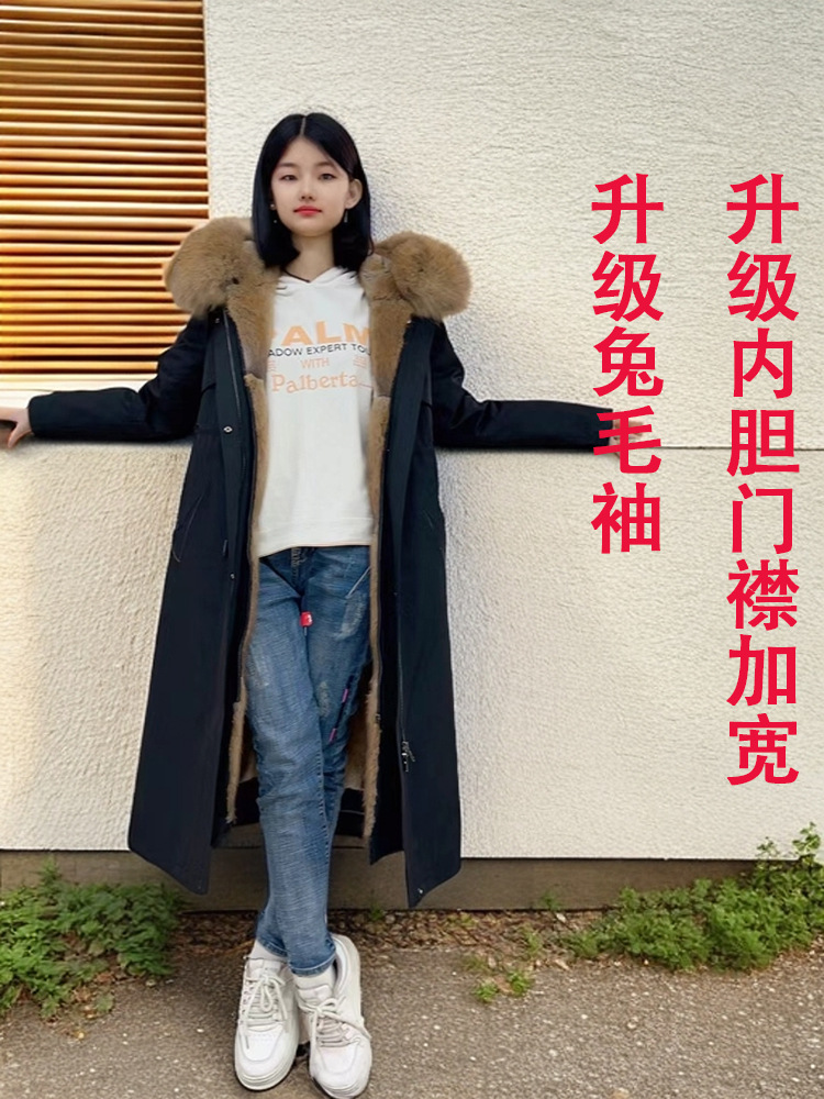新款加厚冬季过膝 皮草 皮草派克服女 可拆卸 加长 皮毛一体外套详情1