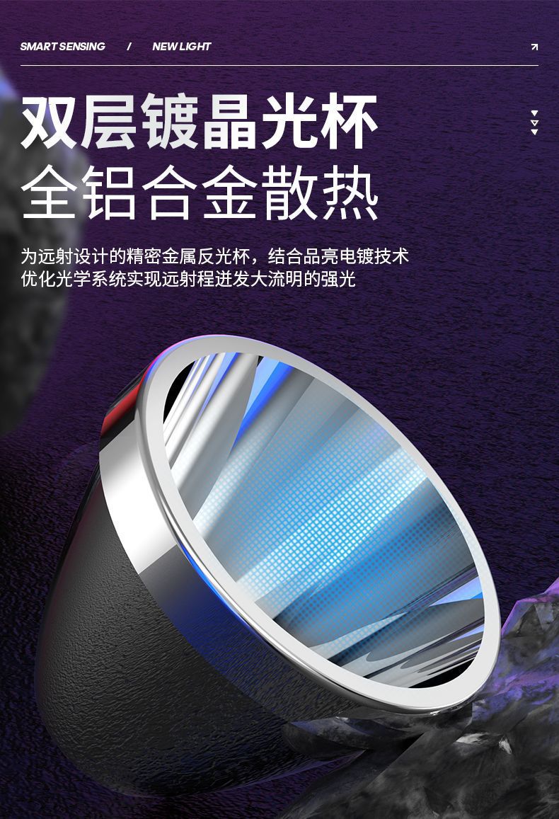 Cross-border high-intensity flashlight charging led outdoor portable lamp emergency camping searchlight solar USB charging pic 6