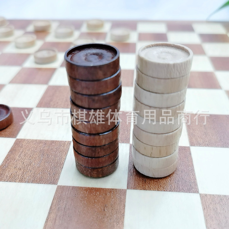Wooden 64-square and 100-square international Draughts, beech jumping pieces, redwood chessboard, 2 extra spare pieces, beech pieces pic 7