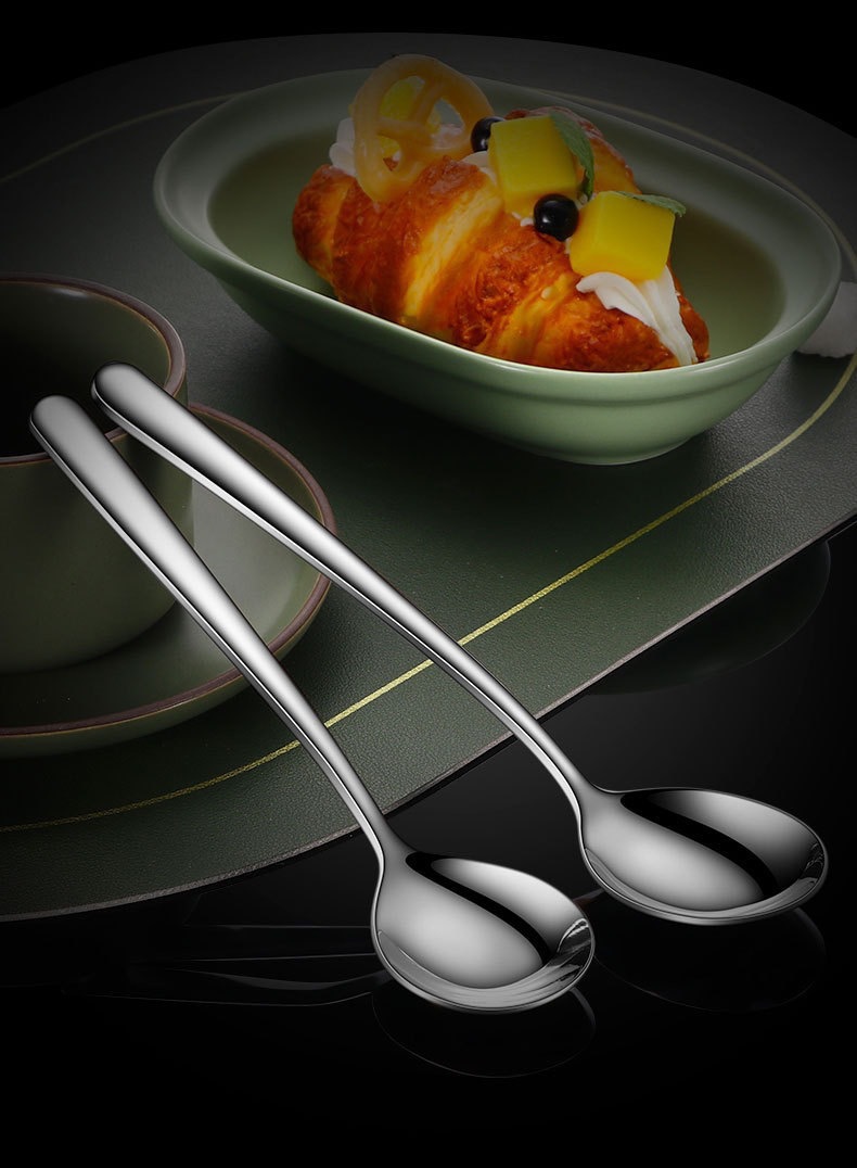 Elegante 316 cuchara de acero inoxidable hogar exquisito alto aspecto horizontal largo mango de alta calidad cuchara de mesa net bibimbap cuchara pic 11