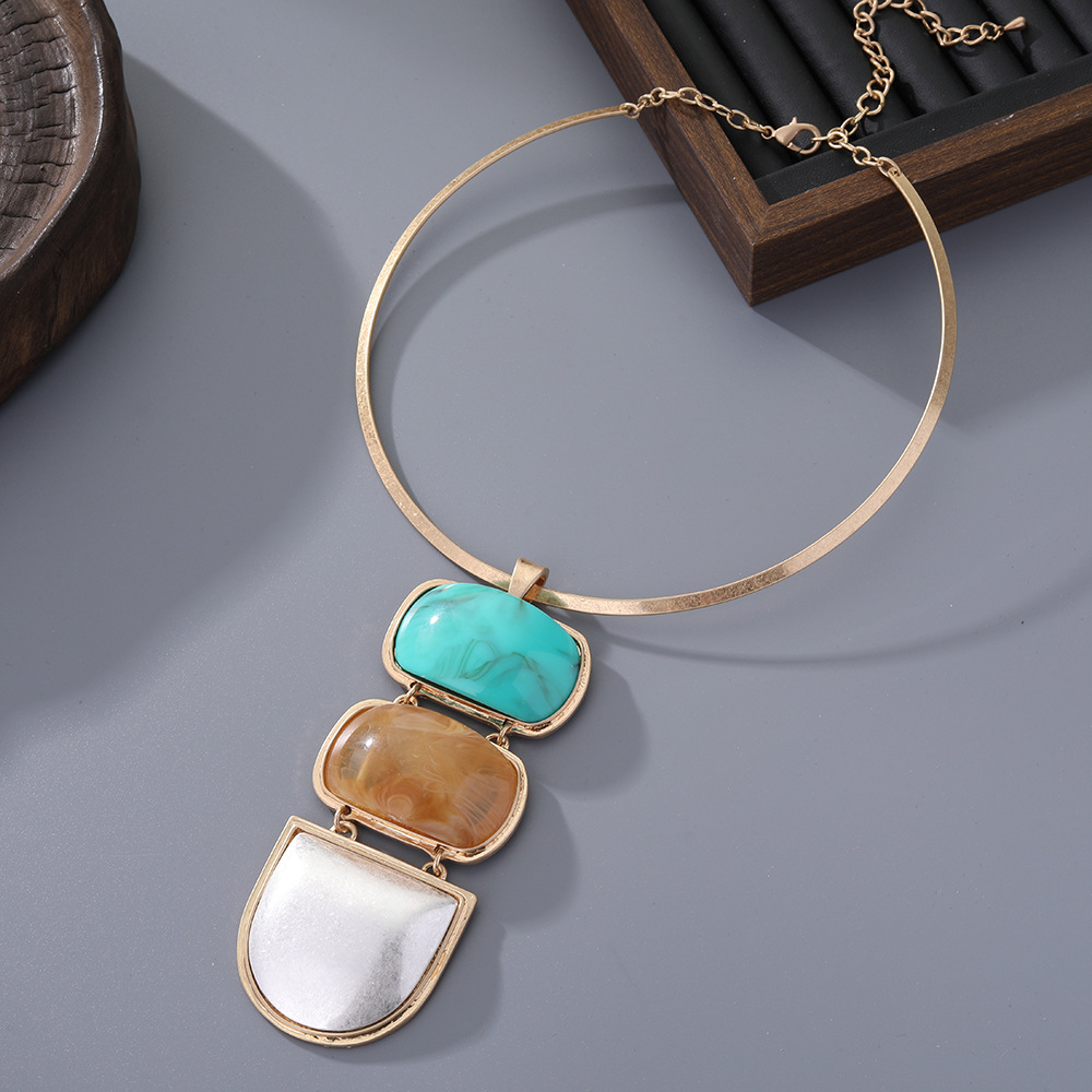 小众轻奢几何吊坠项圈女复古高级感锁骨链跨境时尚百搭饰品批发详情5