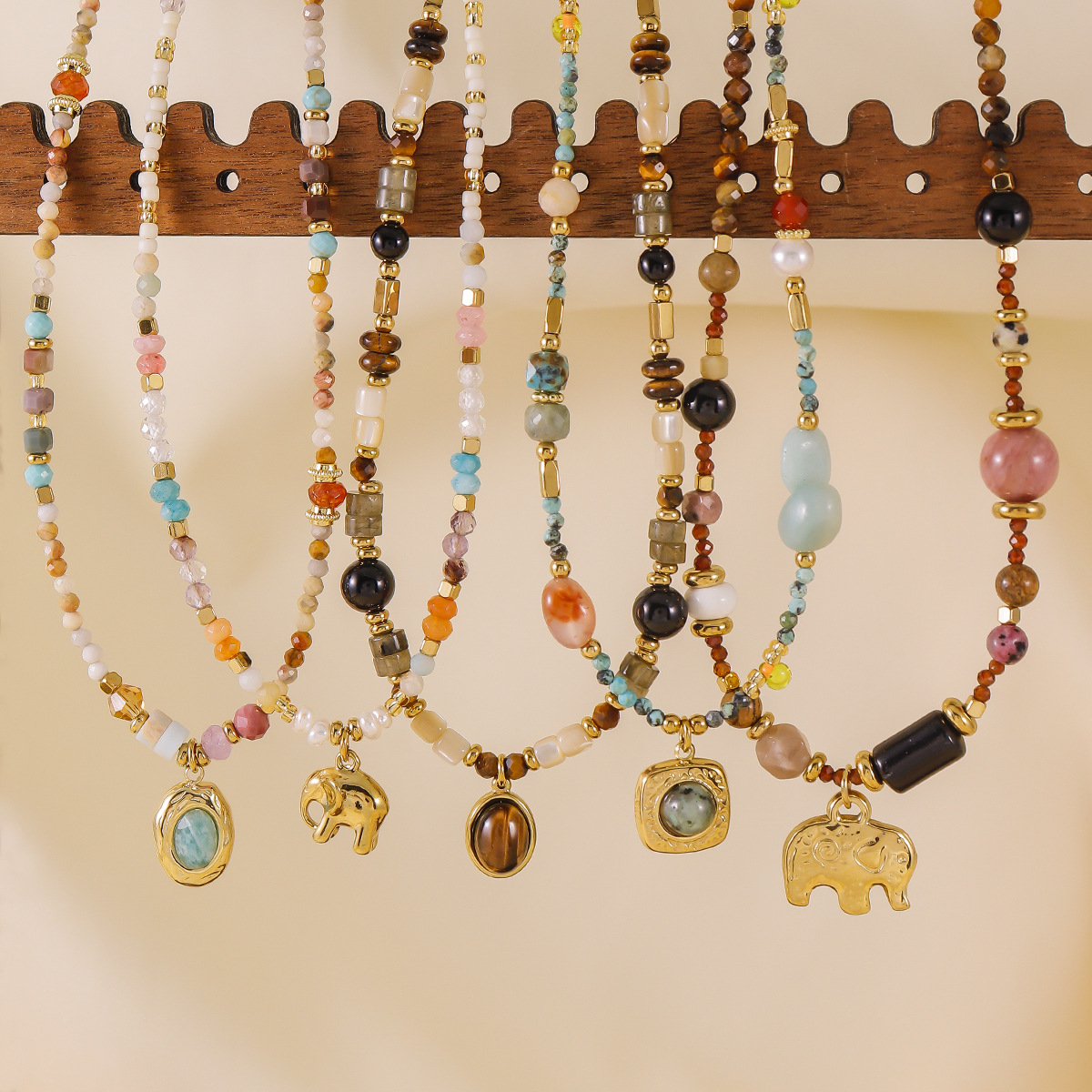 抖音爆款小象项链时尚饰品钛钢项链秋冬美拉德小象天然石项链详情8