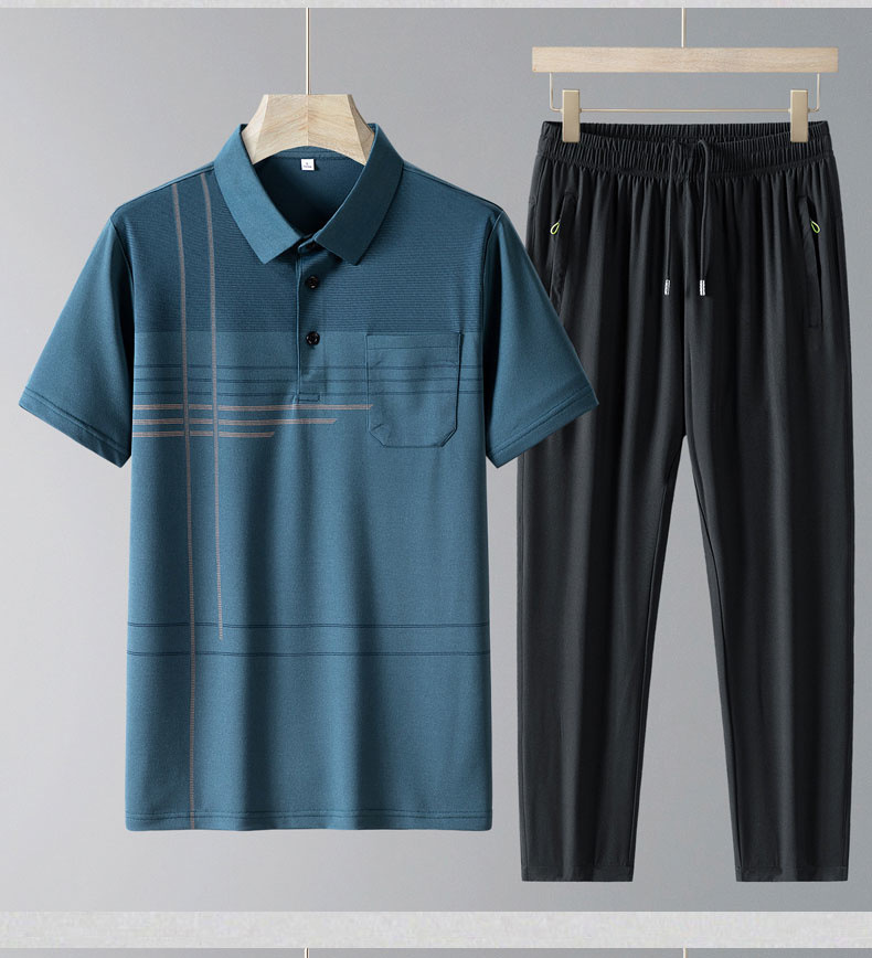 帝宇神龙运动套装男夏季中老年冰丝POLO衫短袖两件套速干爸爸装详情15