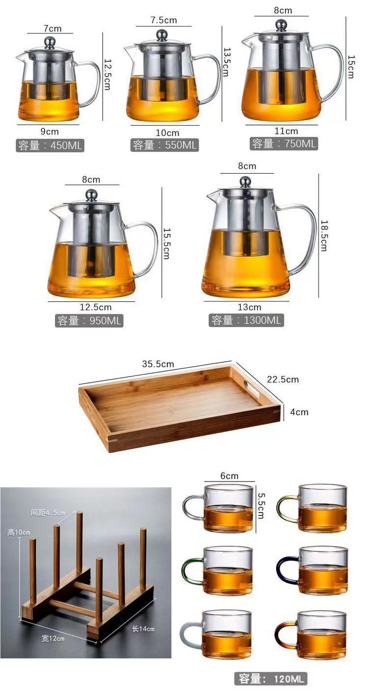 厂家批发高硼硅耐热玻璃茶壶透明功夫茶具泡茶壶不锈钢过滤花茶壶详情7