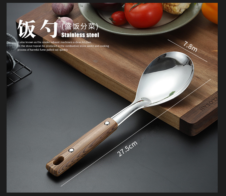 Thickened stainless steel woks, household kitchenware sets, spatulas, soup spoons, frying spatulas, hot pot strainers, stainless steel spoons in stock pic 41