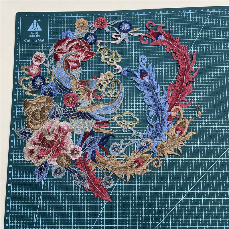 Large-sized water-soluble phoenix flower-and-bird fabric patch ethnic style cheongsam embroidery patch applique clothing accessories pic 3