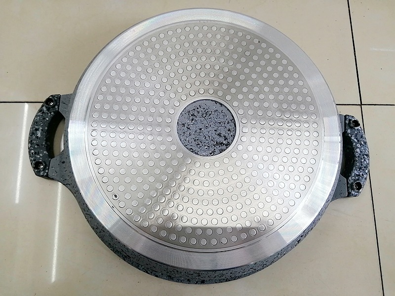 Double-ear double-bottom granite cast aluminum wok, flat pan, hot pot, multi-functional pot, induction cooker, gas universal WOK pic 3