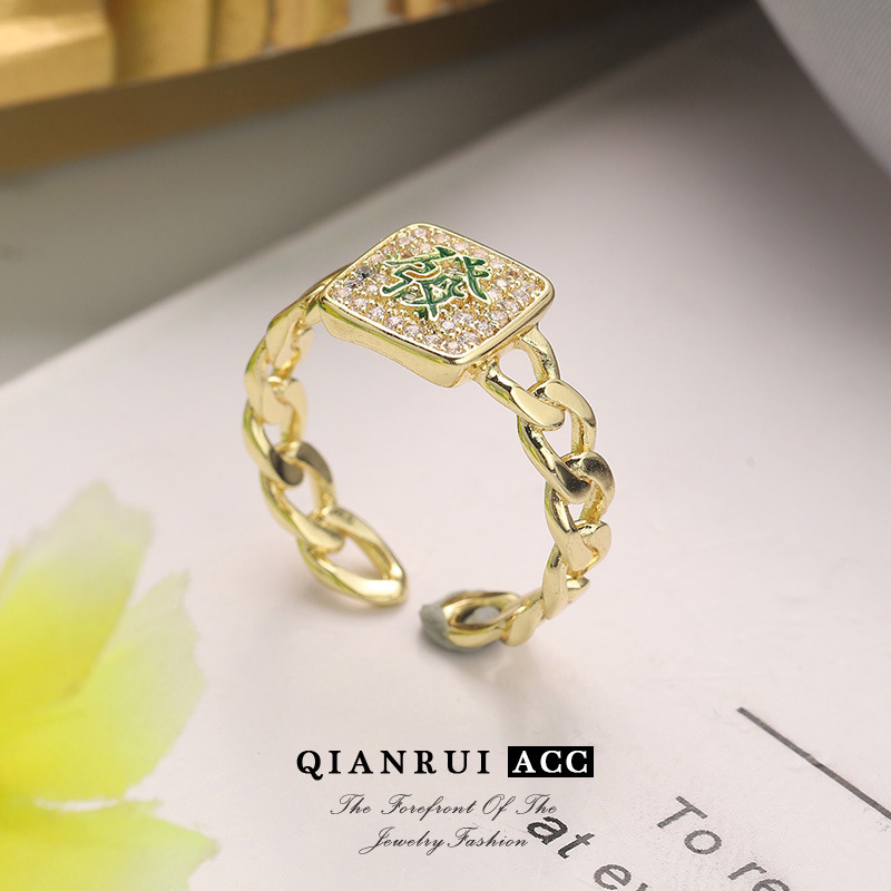 网红同款麻将发财红中国潮戒指女小众设计高级感气质百搭食指戒女详情18