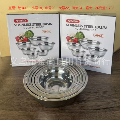 Stainless steel basins, cooking basins, round washing basins, household kitchen multi-purpose basins, LIDS, plates, salad bowls, snack bowls pic 2