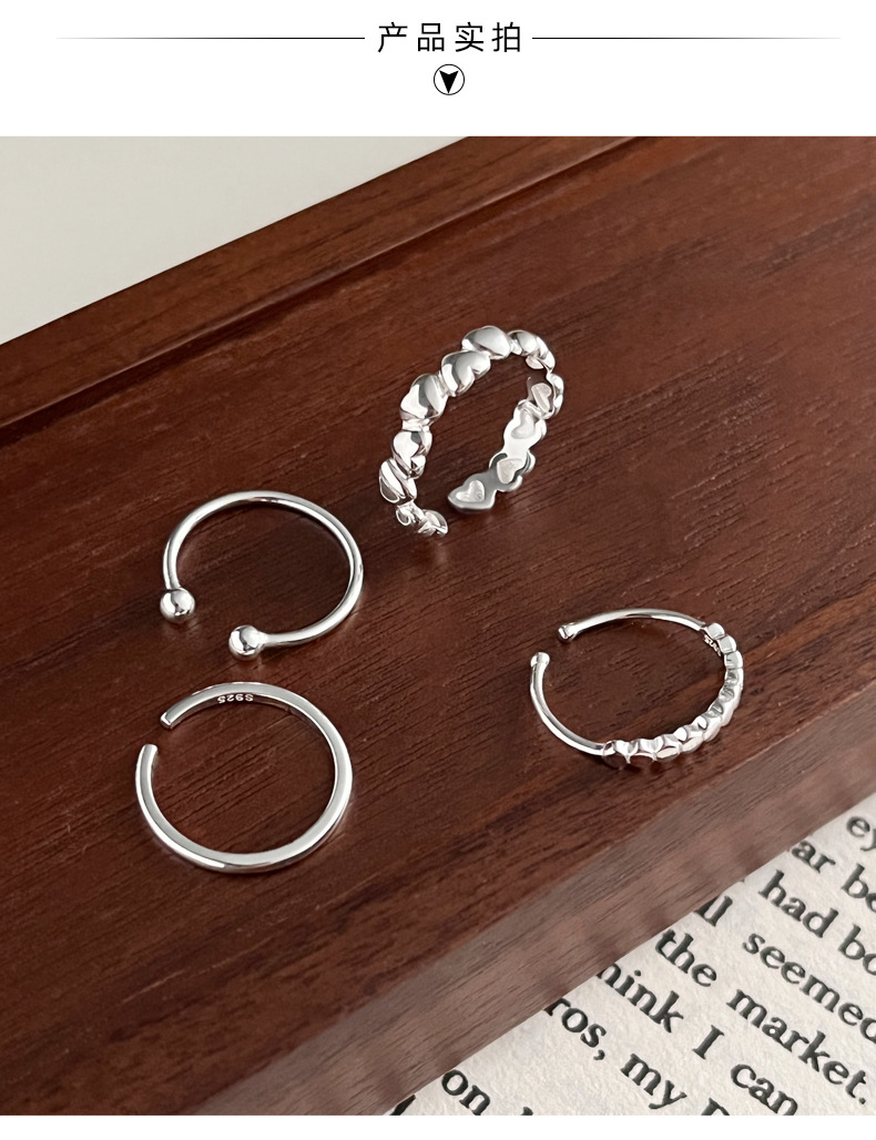 925 sterling silver smooth heart-shaped set ring for women, simple and niche design, sweet and elegant, open tail ring B5370 pic 5