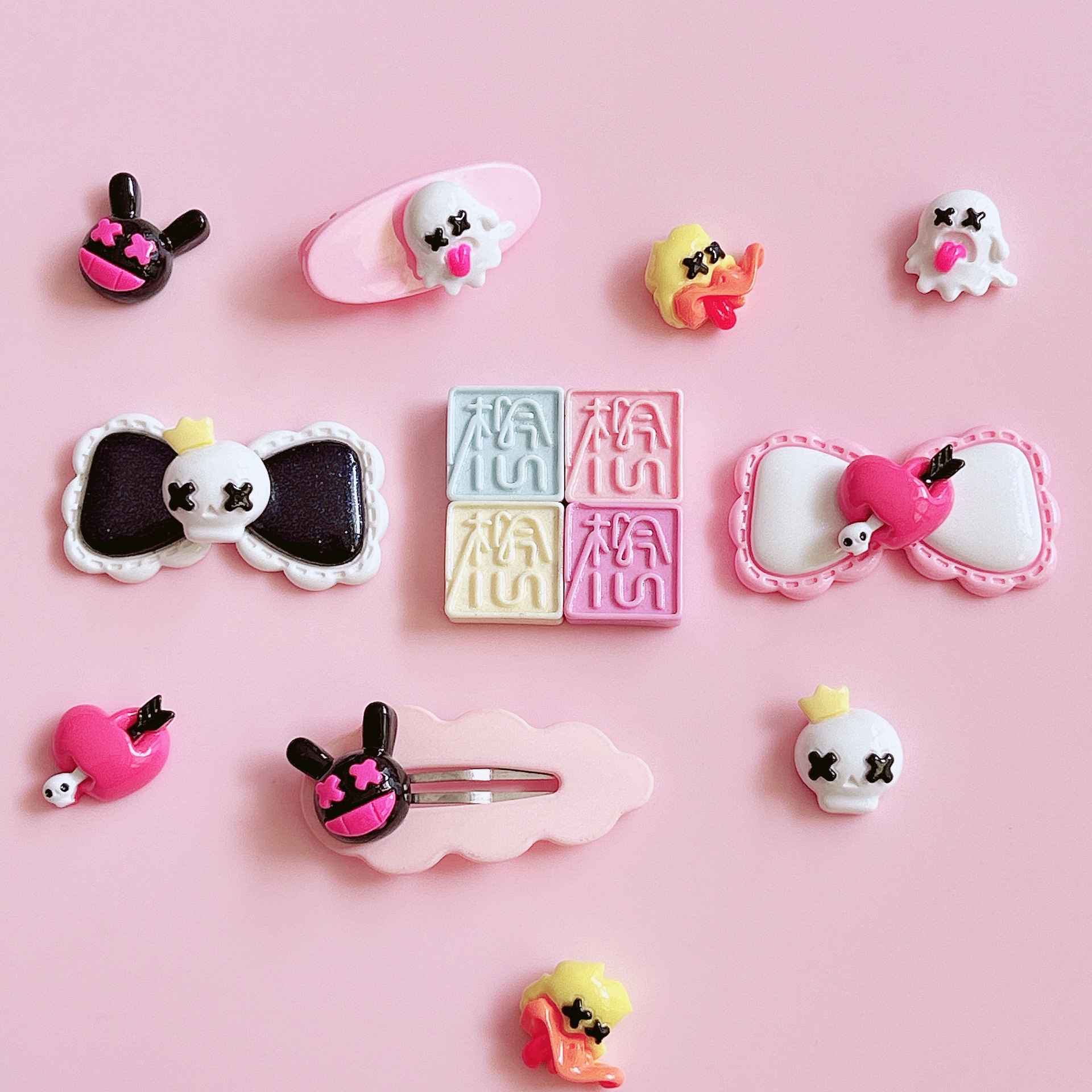 XN Sweet and Cool Creative Skull Party diy Resin Jewelry Accessories Handmade Hair Clip Pendant Jewelry Material stickers pic 5