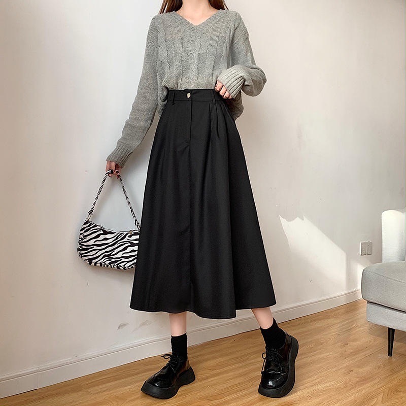 The new Korean-style slimming MIDI skirt for women in the 2022 autumn and winter season is in vogue with A large swing A-line skirt trend pic 36