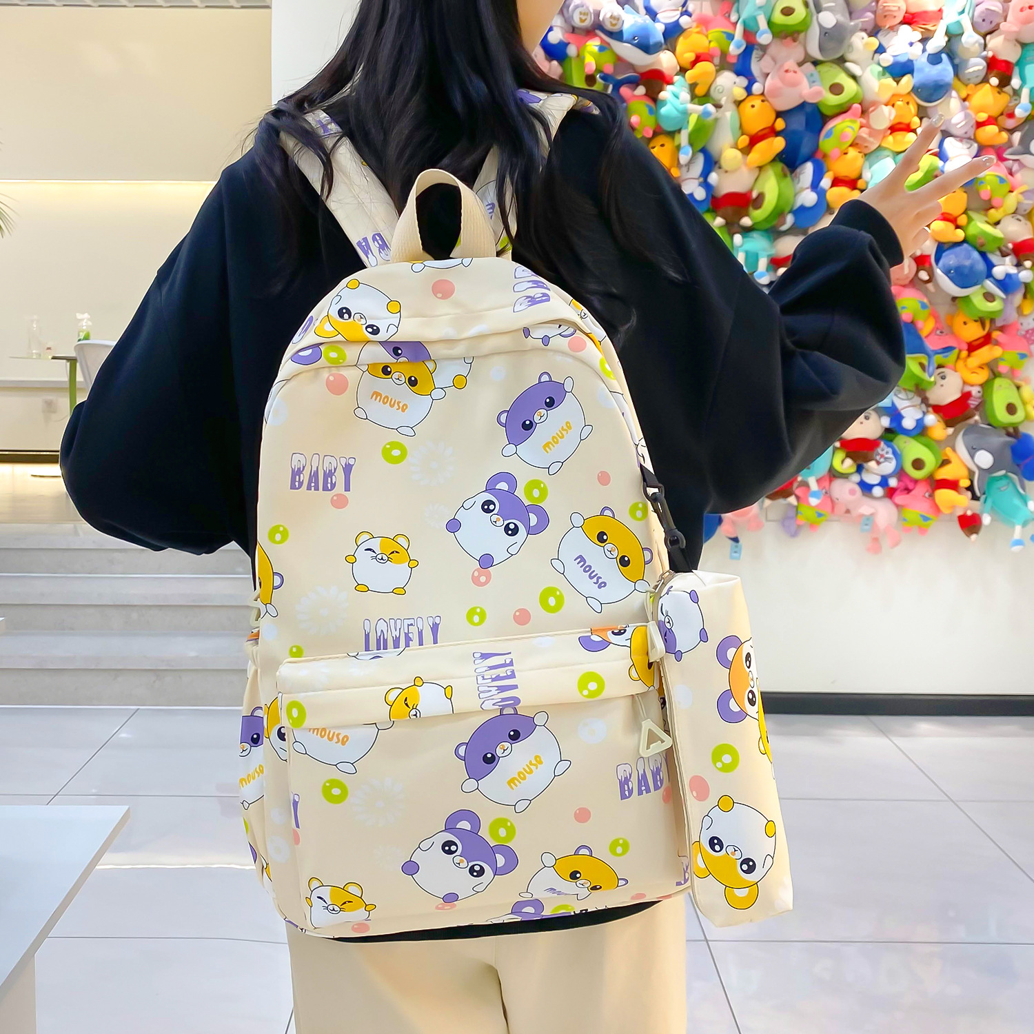 Wholesale escuela primaria primaria y secundaria estudiantes impresos espalda doble bolsa de las mujeres bolsa de la pluma de los hombres bolsa de manga color sólido bolsa de la escuela de gran capacidad pic 41
