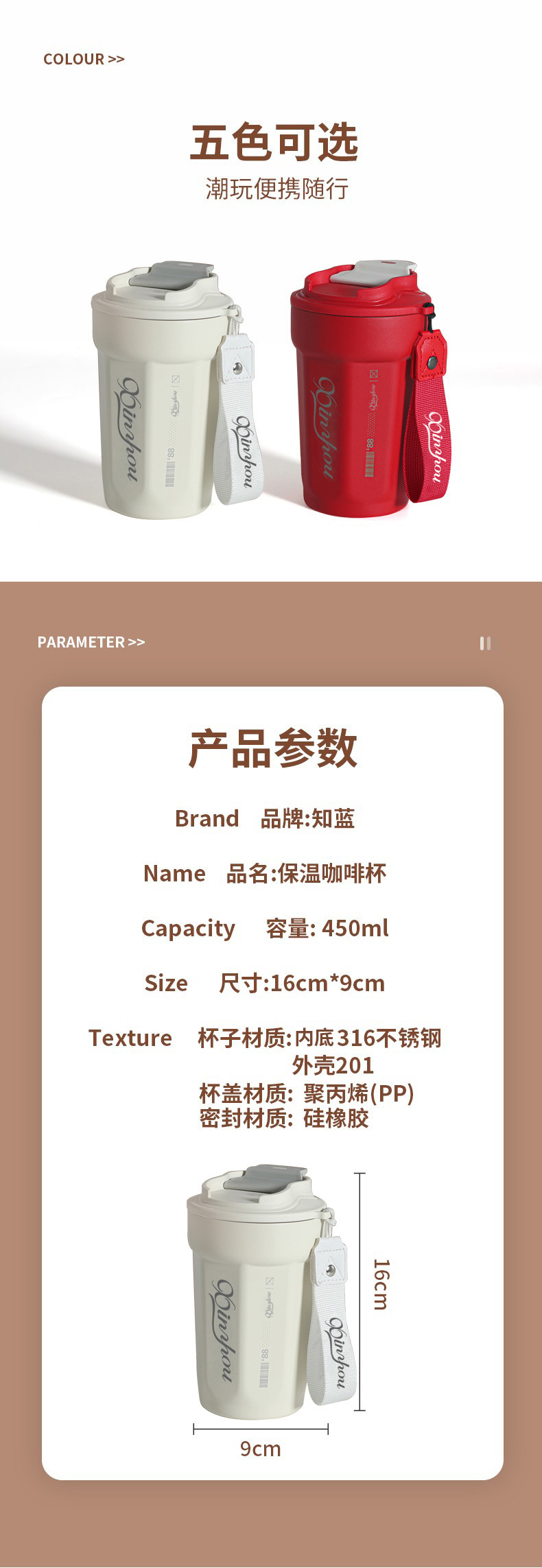 高颜值316不锈钢八角咖啡杯户外便携带提绳随手杯双层真空保温杯详情22