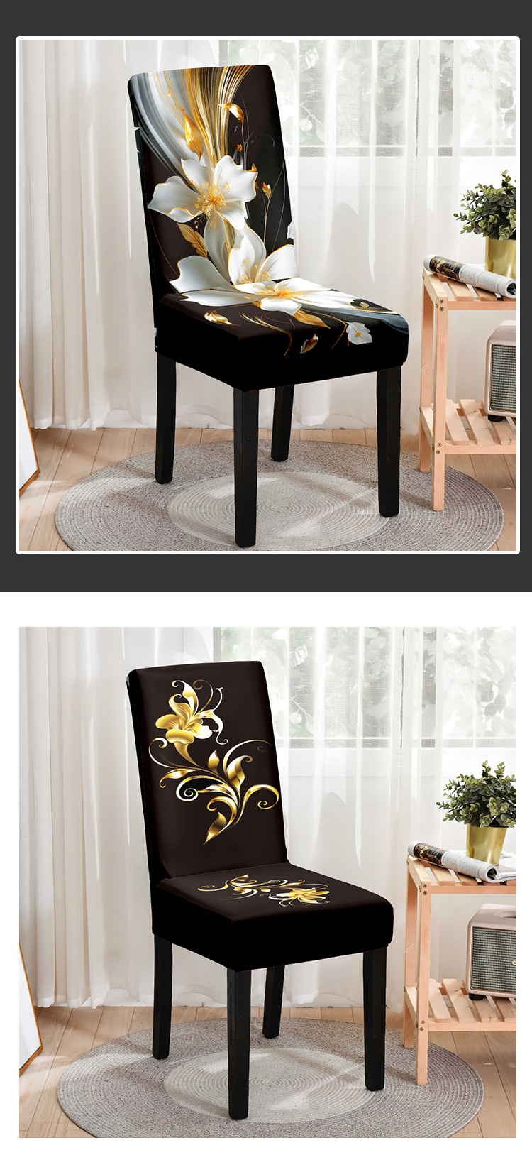 TEMU热卖印花椅子套全包牛奶丝数码印家用防尘装饰弹力餐椅套跨境详情9