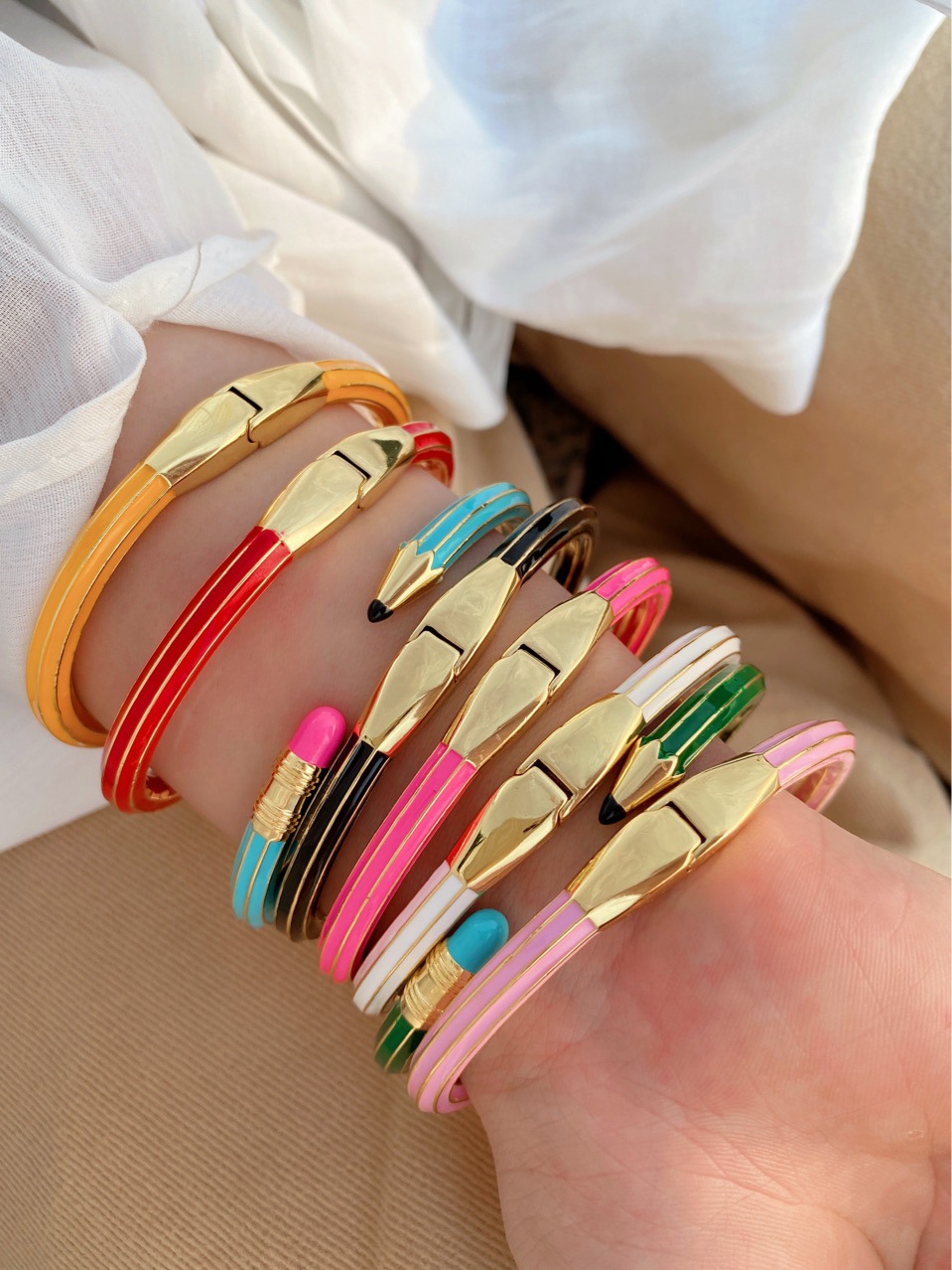 Cross-border new product pencil eraser bracelet, personalized and creative fashion style, enamel color open bracelet with a patchwork feel, for women pic 2