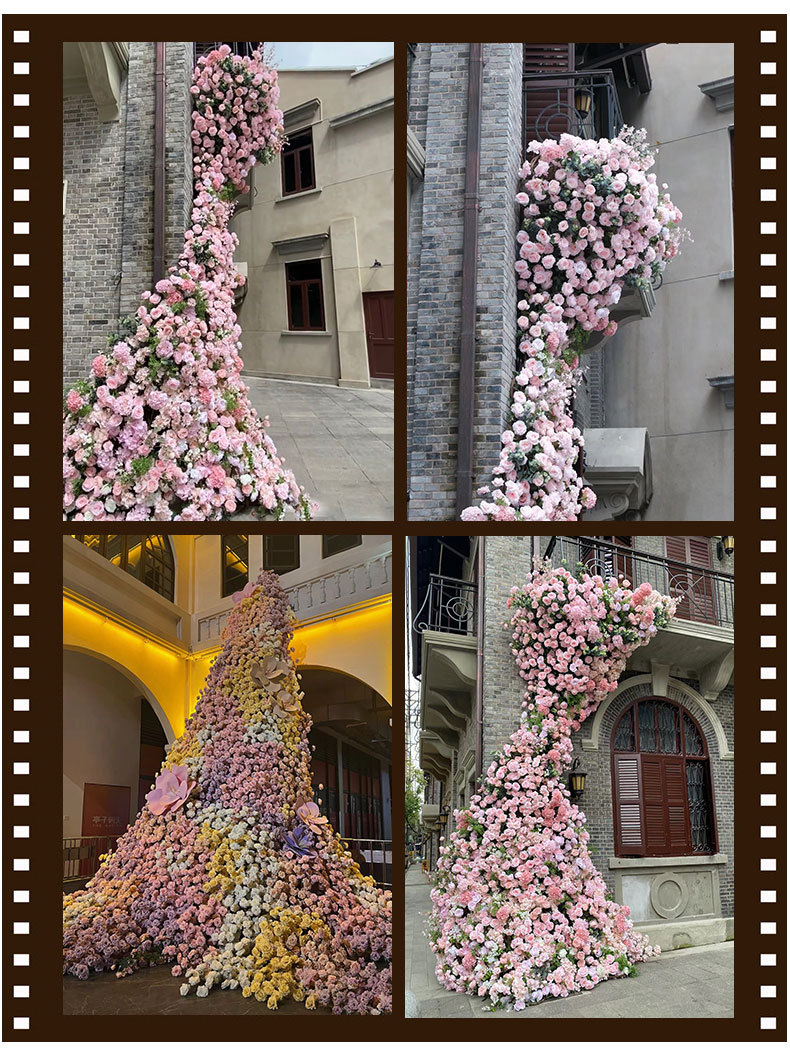 定制婚庆玫瑰瀑布仿真花假花瀑布墙网红玫瑰花背景墙情人节花详情16