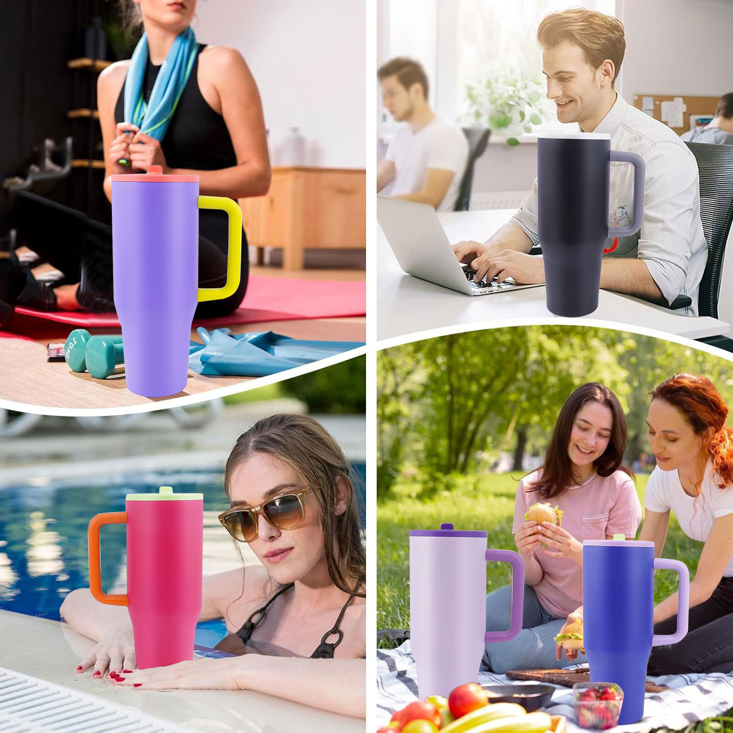 亚马逊热销不锈钢保温杯纯色简约高颜值吸管杯户外带手柄冰霸杯详情1