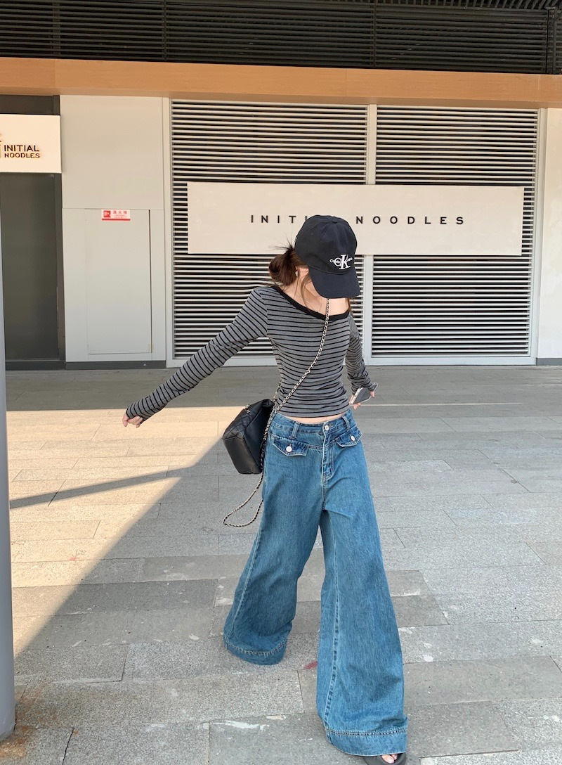 野媛设计感性感斜肩修身显瘦长袖T恤女秋冬季小众打底衫露肩上衣详情9