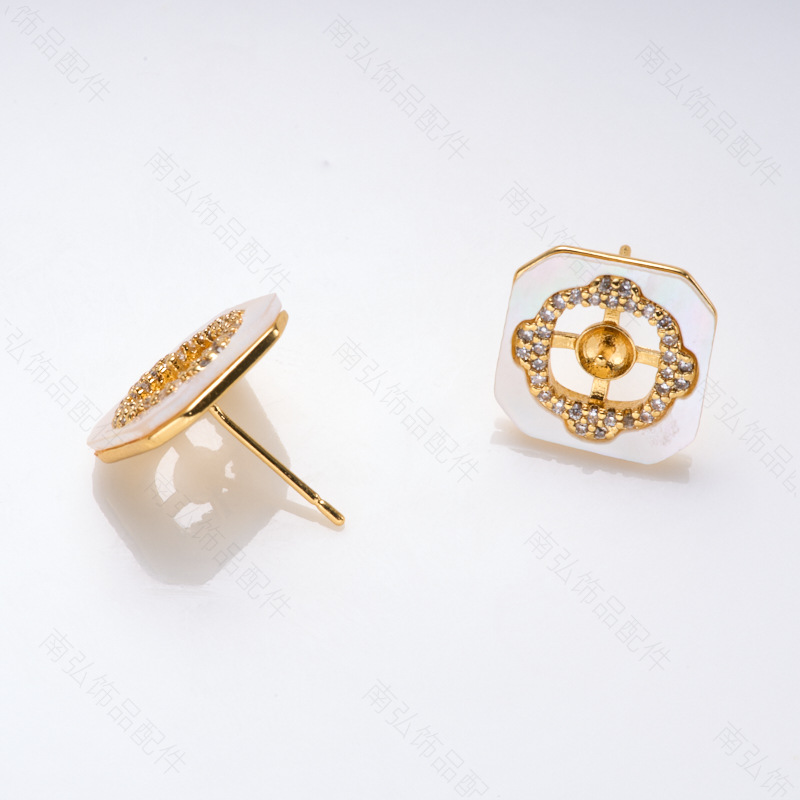 Pearl ring, earneedle pendant, three-piece set, empty stand, square, retro and fashionable design, DIY light luxury tulip pic 6