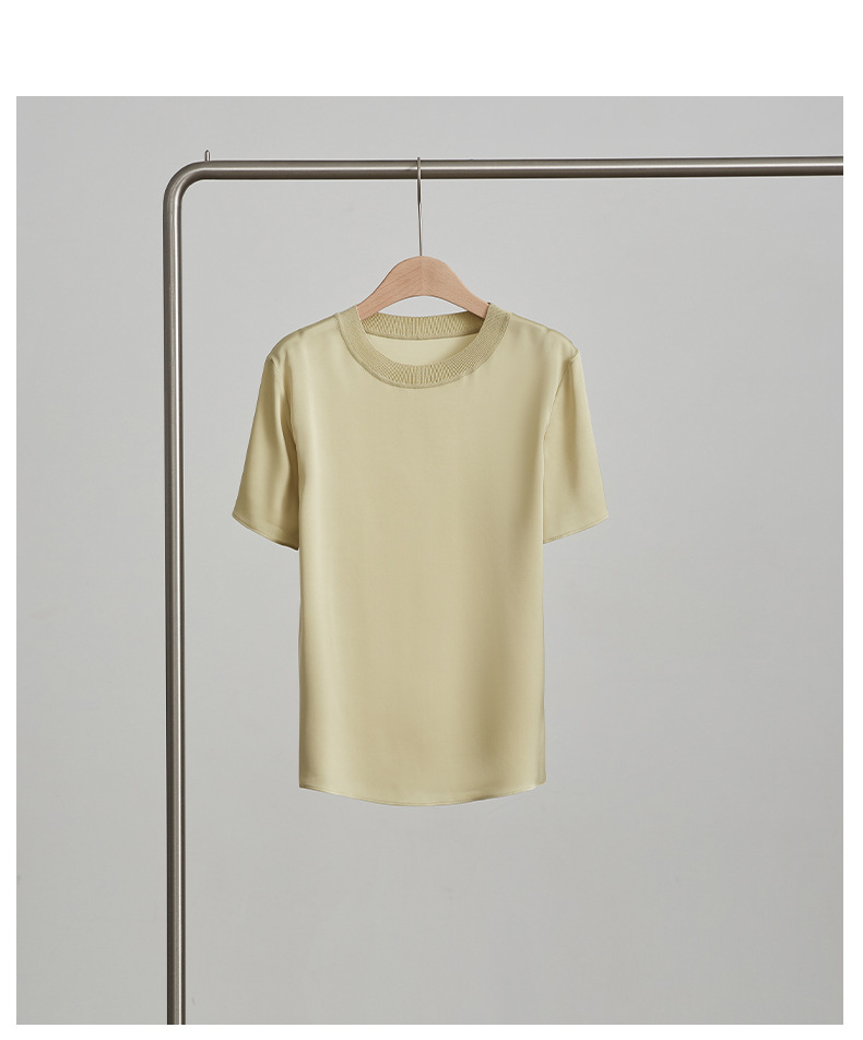 春夏季新品纯色桑蚕丝透气上衣 真丝简约短袖T恤时尚打底上衣女详情15