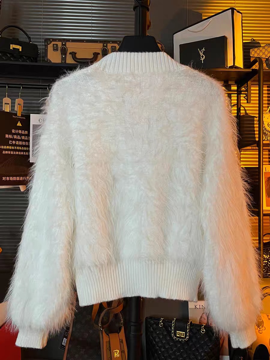 A new autumn loose and thick long-sleeved knitted sweater in solid color for women, featuring a little chanel-style rose sweater cardigan pic 8