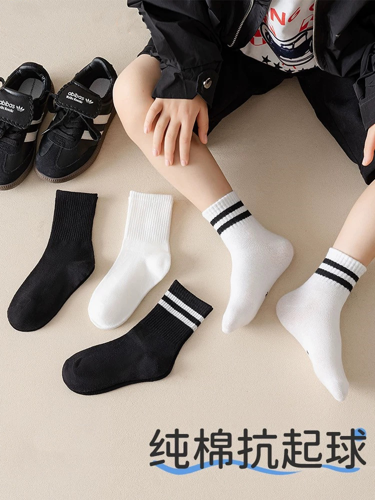 儿童袜子秋冬款男童棉袜学生白色袜子女童二杠白袜学院风长筒袜详情1