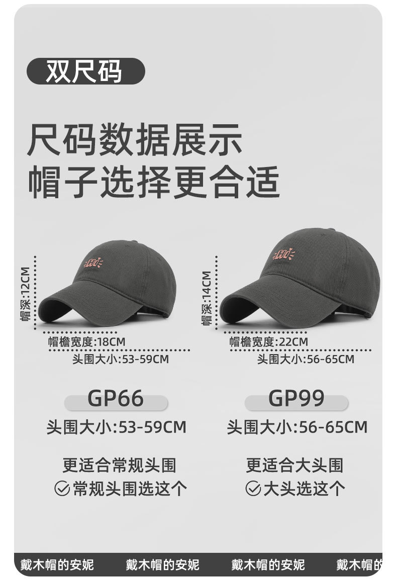 品牌【森多娜】 鸭舌帽 棒球帽 灰色大头围棒球帽加大加深鸭舌帽粉色宽帽檐大脸帽子女2025新款夏详情4