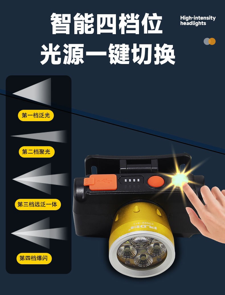 Pailide Cross-border high-power sensor headlamp with long-range flashing integrated 3+1 strong light aluminum alloy for outdoor night fishing and cycling pic 16