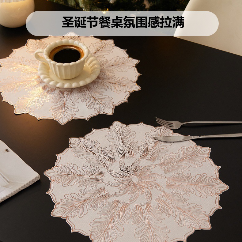 圣诞节餐垫注塑PVC圆碗垫防水防油污桌垫派对家庭聚餐花朵装饰垫详情1
