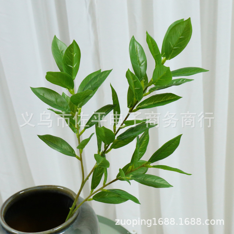 3叉柠檬叶发财树招财叶仿真树枝绿色叶子家居客厅插花装饰摆件详情5