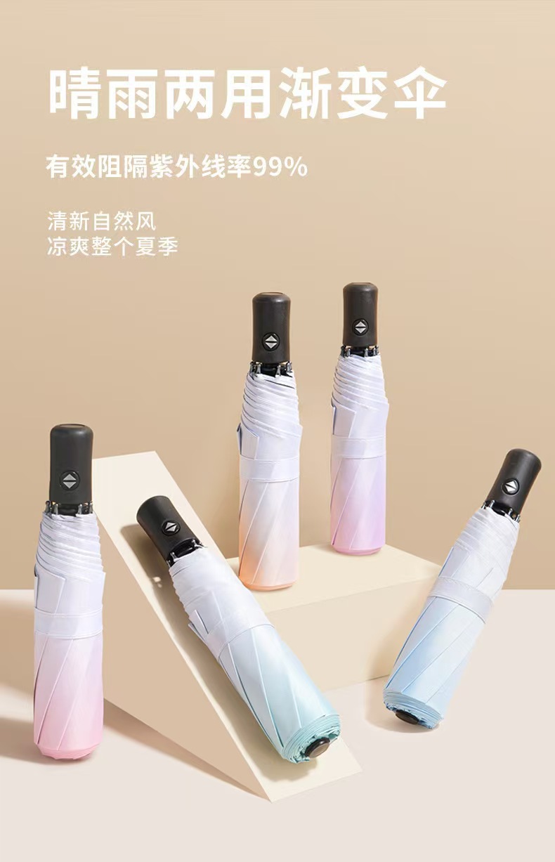 三折折叠伞渐变伞黑胶晴雨两用遮阳伞女防晒防紫外线雨伞自动详情1