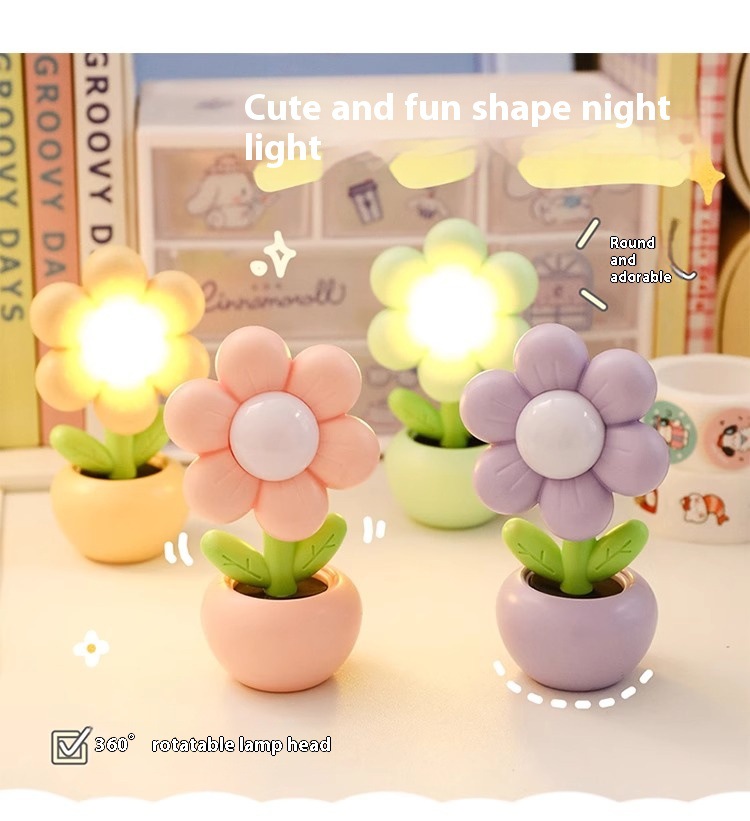 跨境小夜灯迷你小花床头创意不插电氛围灯礼物台灯可爱床头摆件详情3