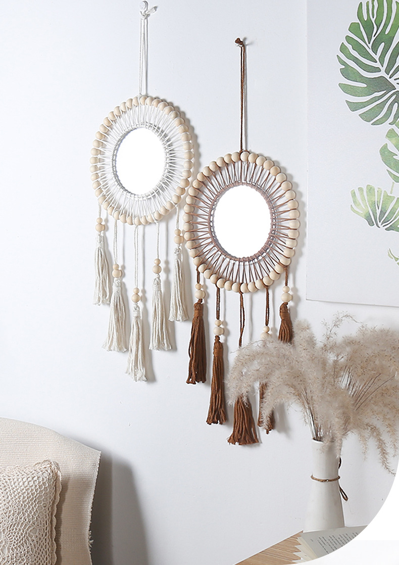 波西米亚风格木珠棉绳流苏镜子小挂饰挂件家居墙壁装饰工艺品镜子详情1