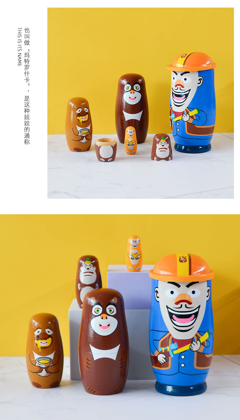Russian Matryoshka five-layer bald Strong Matryoshka holwood ground painted decorative items painted wood handicrafts in stock pic 6