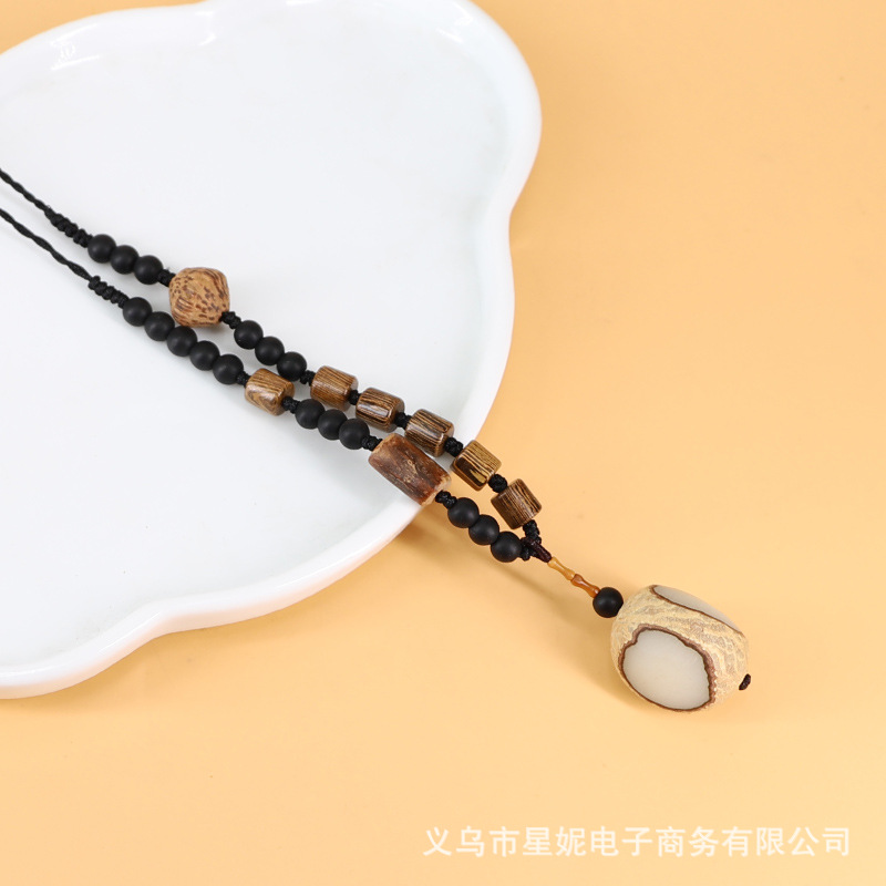 古风流苏白玉菩提项链鸡翅木磨砂挂链长款男女毛衣链饰品配饰挂件详情18