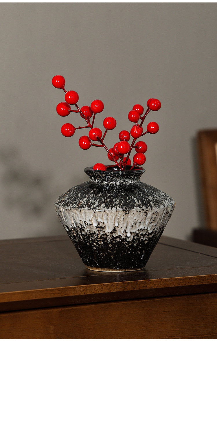 2026 European retro style ceramic vase, wabi-sabi style living room high-end feel, coarse earthenware jar, simple dried flower arrangement, flower vases and ornaments pic 13